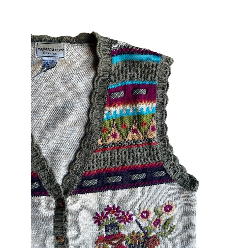 Napa Valley Women's Vintage Knit Vest FALL Embroidered Size Medium Petites - Picture 8 of 10